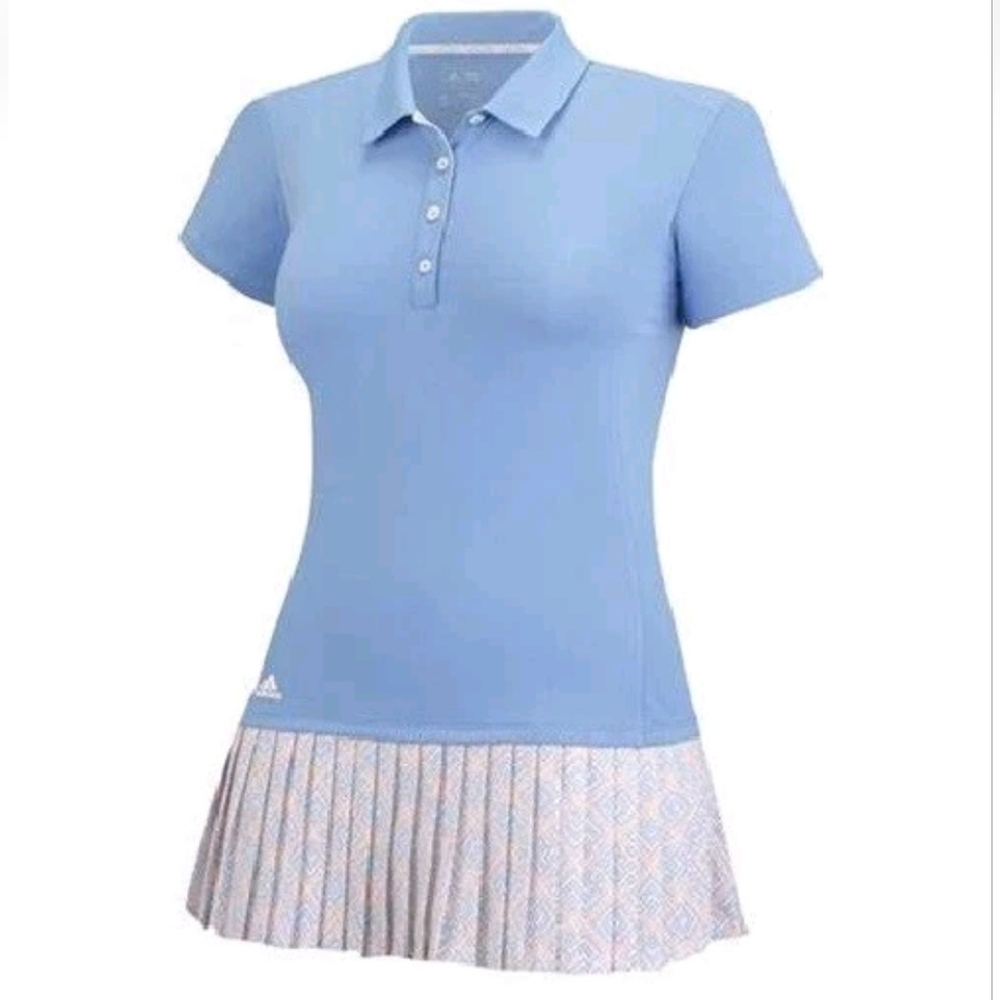 Adidas Golf Performance Bahia Blue Skirted Polo Shirt Women's Small Short Sleeve